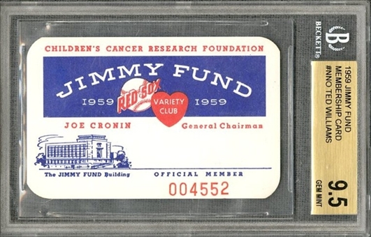 1956-1963 Ted Williams "Jimmy Fund" Membership Cards Collection (23) Including BVG 9.5 GEM MINT Example!